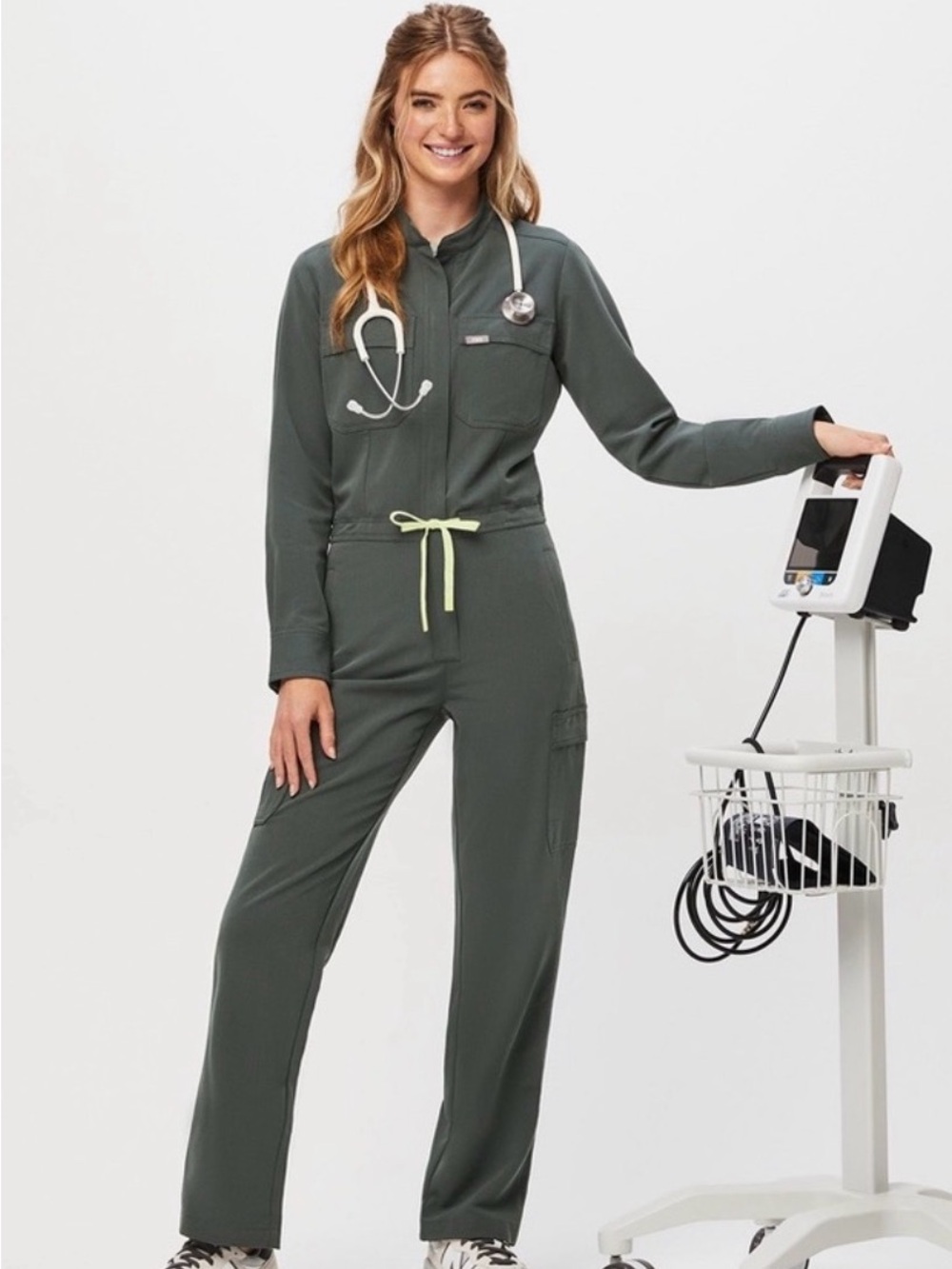 FIGS Chantal Cargo Scrub Jumpsuit Bonsai Green XXS W238W2070 PO 4788